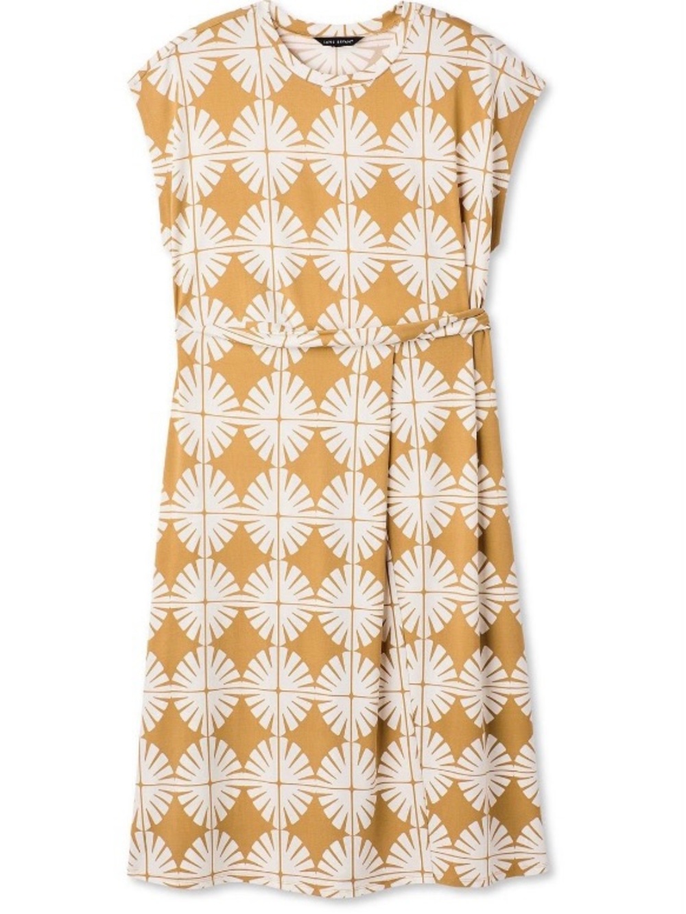 Lane Bryant Mustard and White Geometric Midi Dress Waist Detail Tie